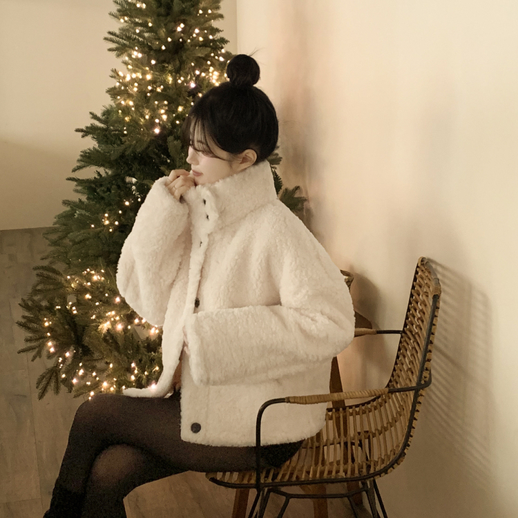 ウールハイネックスエードムートンジャンパー IVORY