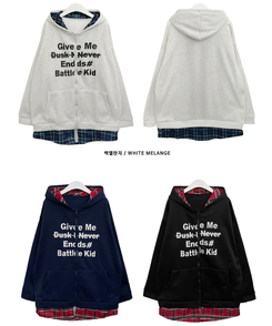 레터링체크셔츠레이어드투웨이박스핏기모후드집업