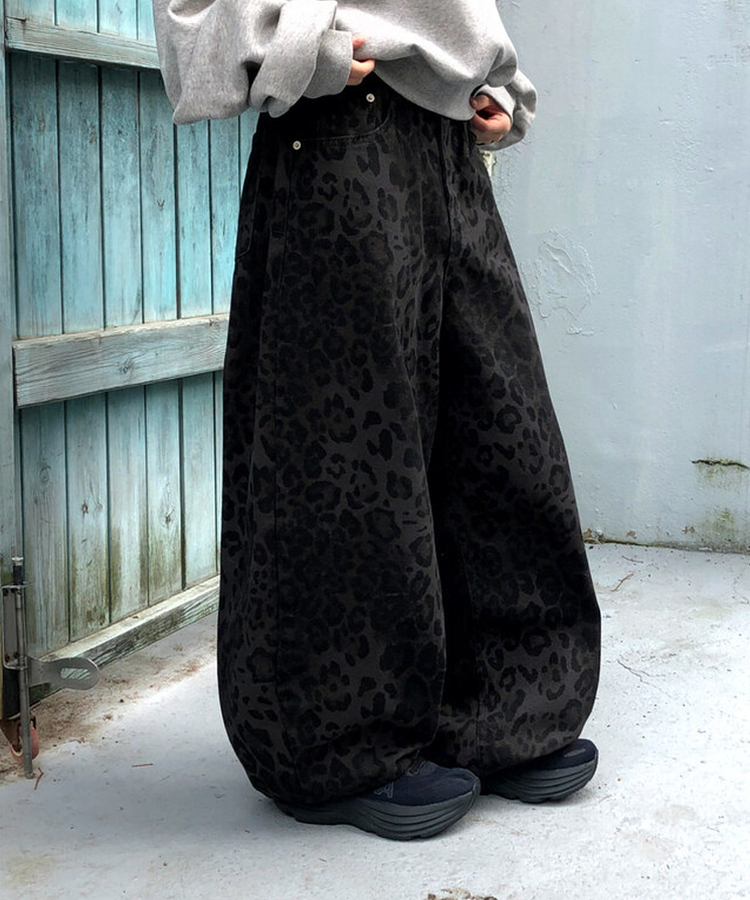 レオパードバルーンオーバーフィットパンツ GREY