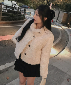 ムードハイネックボタンムートンジャケット WHITE