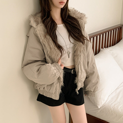 ファーフードダウンジャンパー GREY