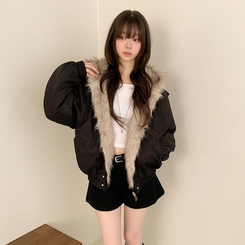 ファーフードダウンジャンパー BLACK