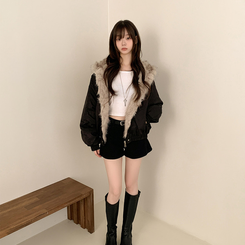 ファーフードダウンジャンパー BLACK