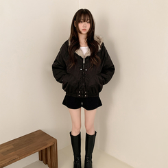 ファーフードダウンジャンパー BLACK