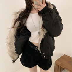 ファーフードダウンジャンパー BLACK