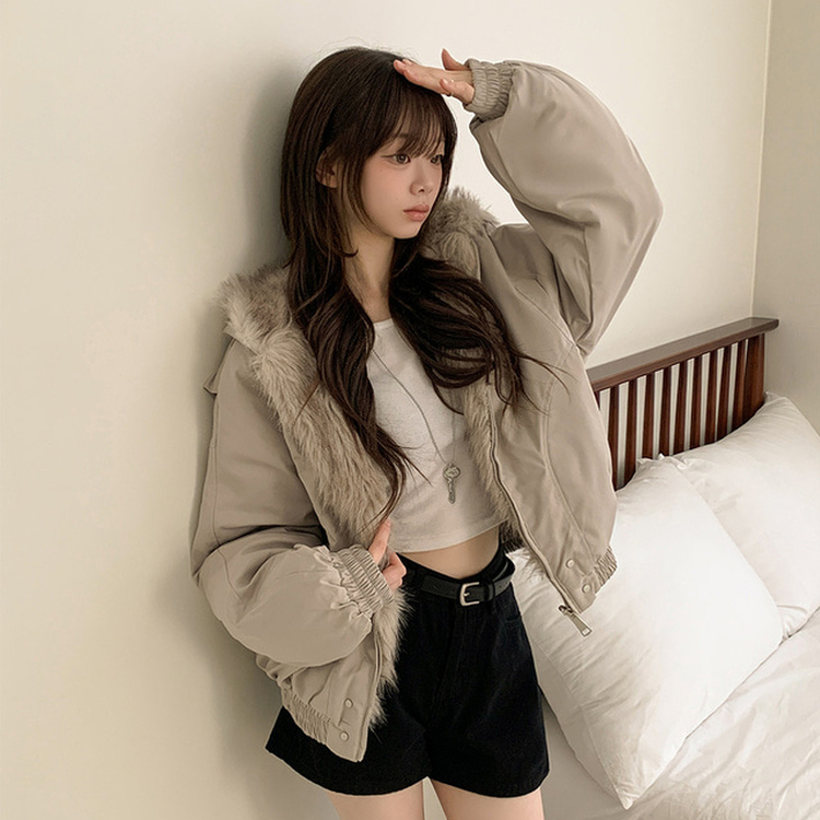 ファーフードダウンジャンパー GREY