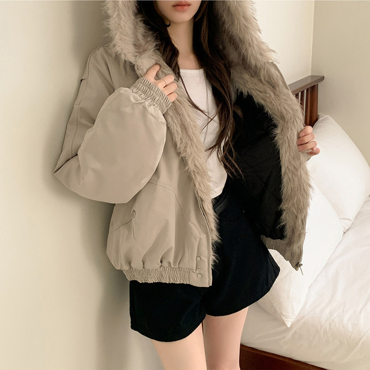 ファーフードダウンジャンパー GREY