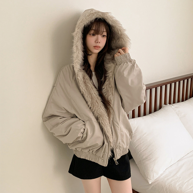 ファーフードダウンジャンパー GREY