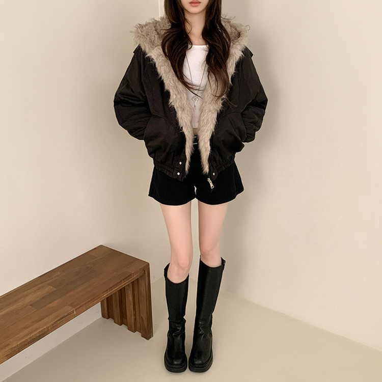 ファーフードダウンジャンパー BLACK