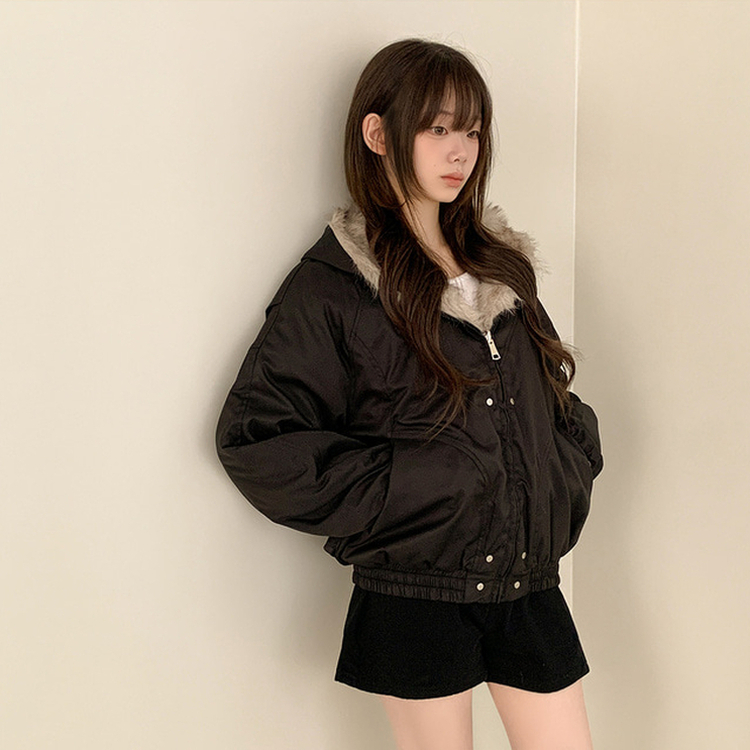 ファーフードダウンジャンパー BLACK