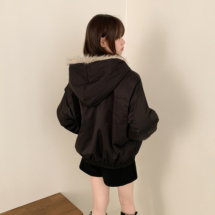 ファーフードダウンジャンパー BLACK