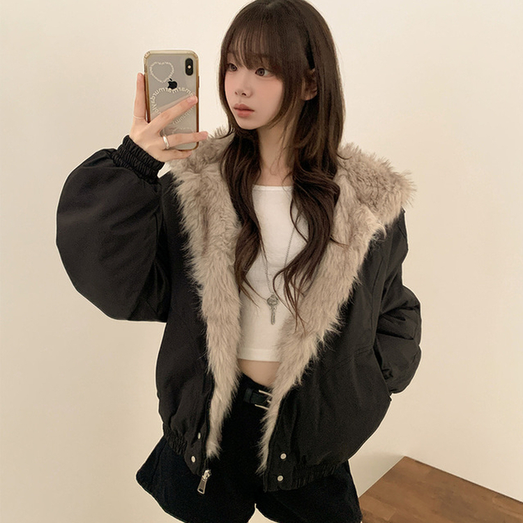 ファーフードダウンジャンパー BLACK