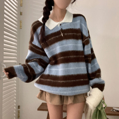 ストライプバイカラーアンゴラニット SKY BLUE