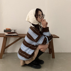 ストライプバイカラーアンゴラニット SKY BLUE