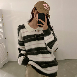 ストライプバイカラーアンゴラニット IVORY