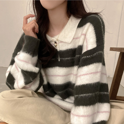 ストライプバイカラーアンゴラニット IVORY