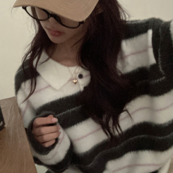 ストライプバイカラーアンゴラニット IVORY