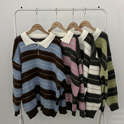 ストライプバイカラーアンゴラニット