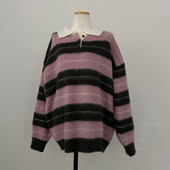 ストライプバイカラーアンゴラニット