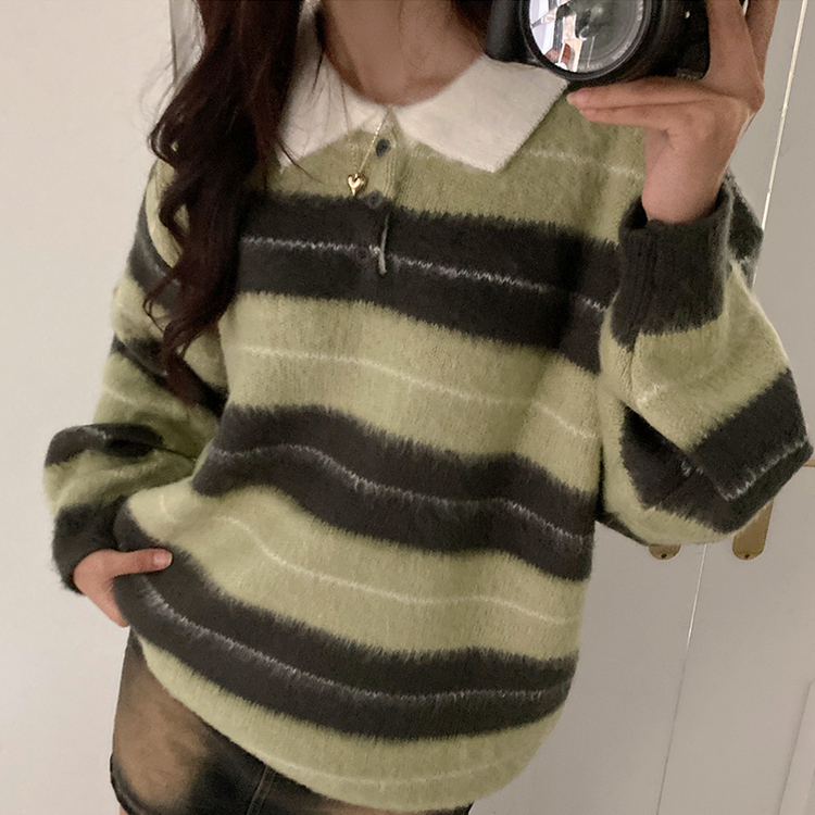 ストライプバイカラーアンゴラニット LIGHT GREEN