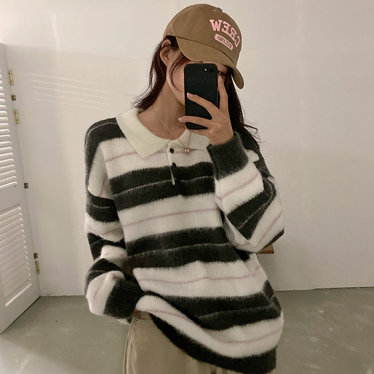 ストライプバイカラーアンゴラニット IVORY