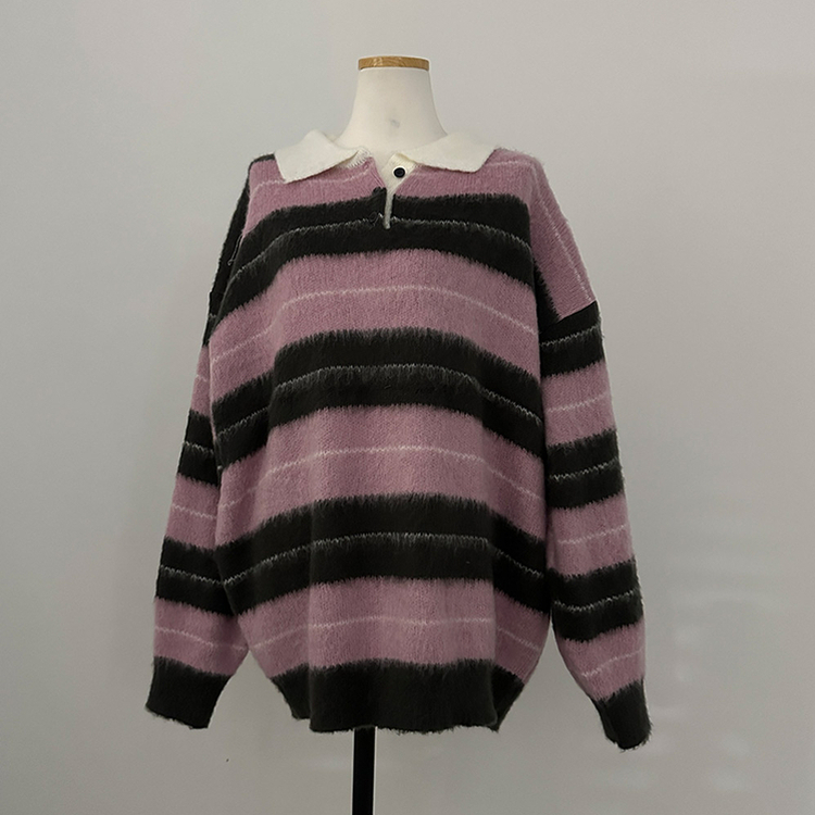 ストライプバイカラーアンゴラニット