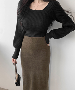 Hラインロングスカート BROWN