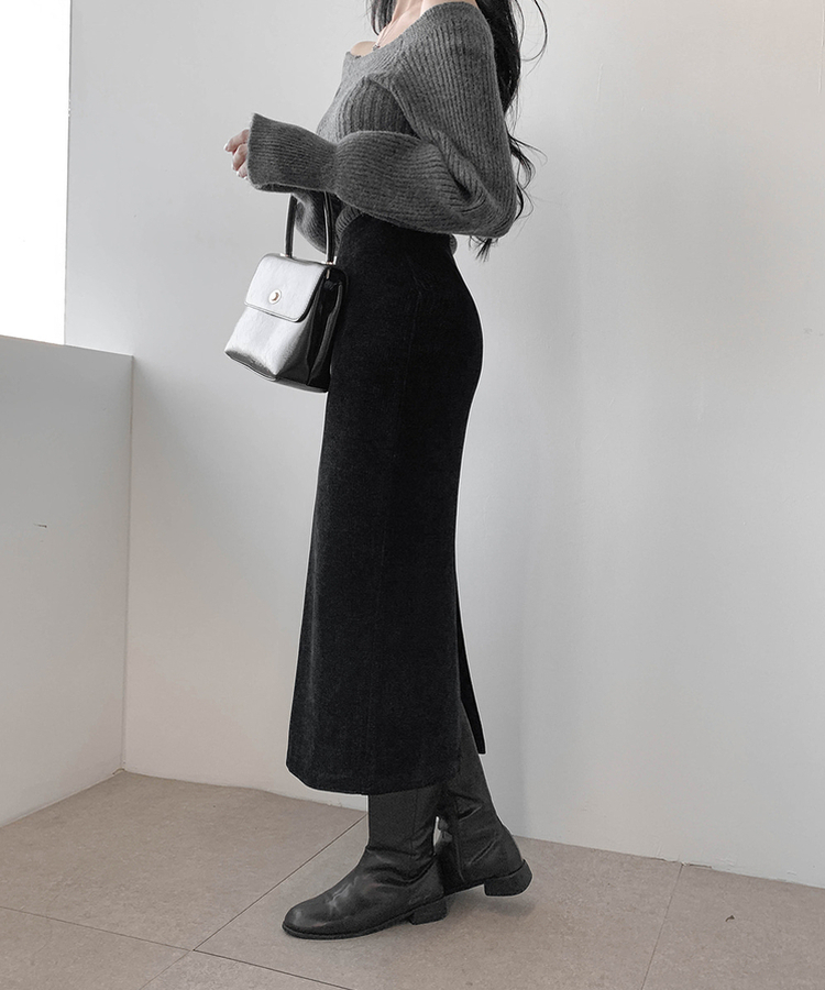 Hラインロングスカート BLACK