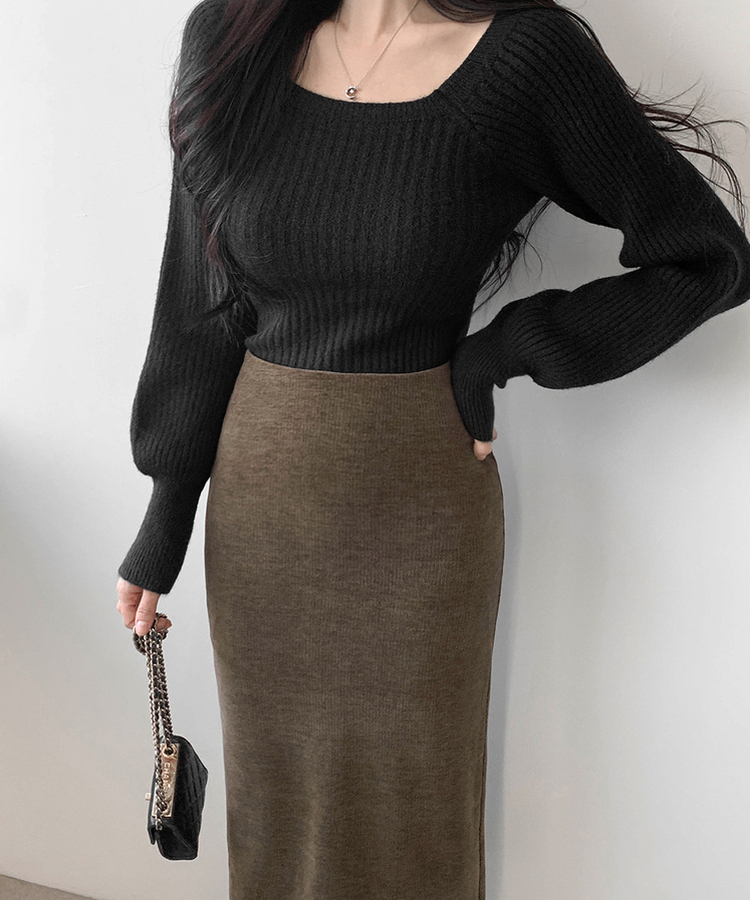 Hラインロングスカート BROWN