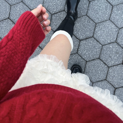 ケーブルウールワッフルニット RED