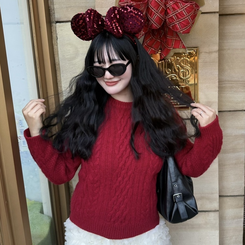 ケーブルウールワッフルニット RED