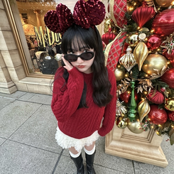 ケーブルウールワッフルニット RED