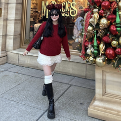 ケーブルウールワッフルニット RED