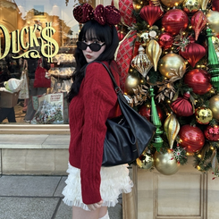 ケーブルウールワッフルニット RED