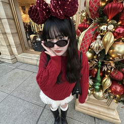 ケーブルウールワッフルニット RED