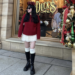 ケーブルウールワッフルニット RED