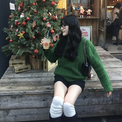 ケーブルウールワッフルニット GREEN