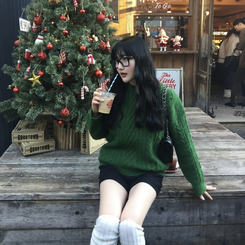 ケーブルウールワッフルニット GREEN