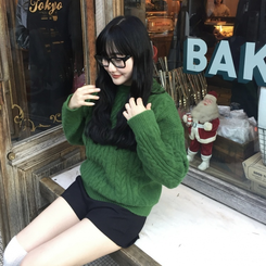 ケーブルウールワッフルニット GREEN