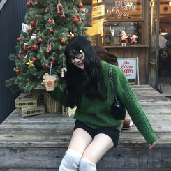 ケーブルウールワッフルニット GREEN