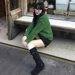 ケーブルウールワッフルニット GREEN