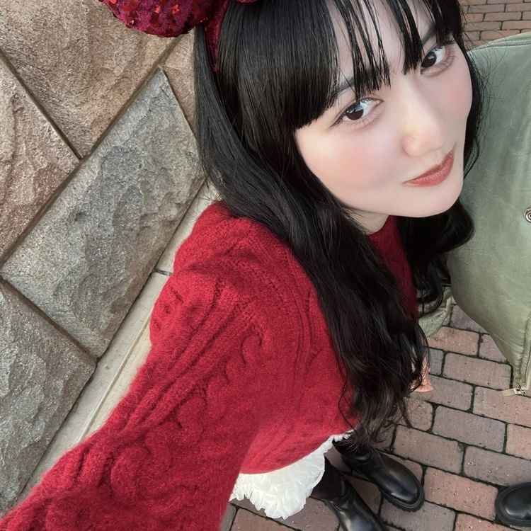 ケーブルウールワッフルニット RED