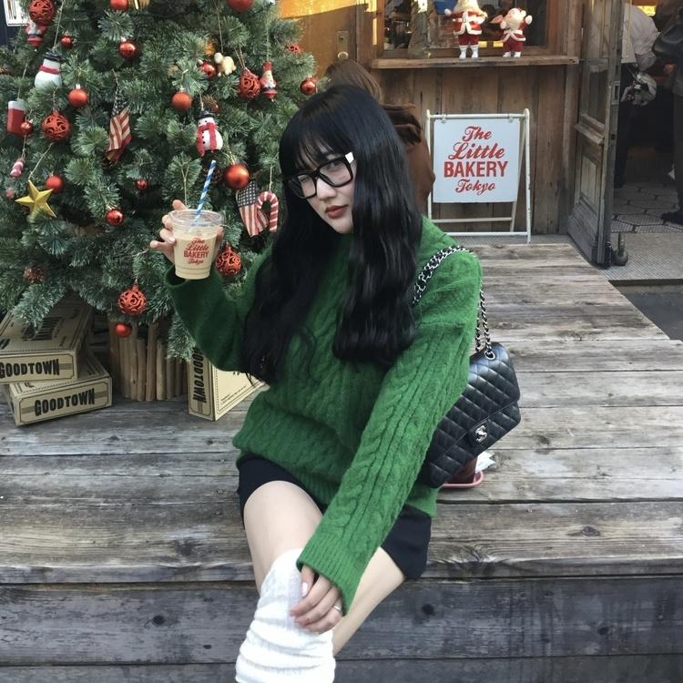 ケーブルウールワッフルニット GREEN