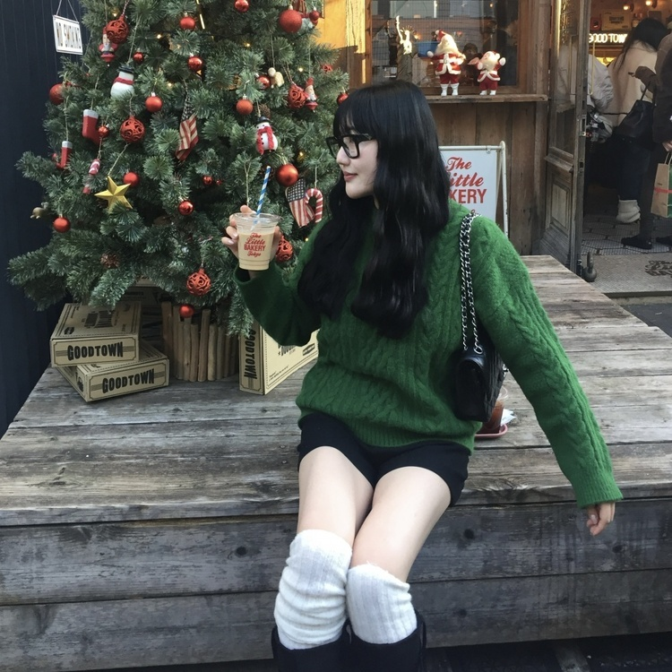 ケーブルウールワッフルニット GREEN