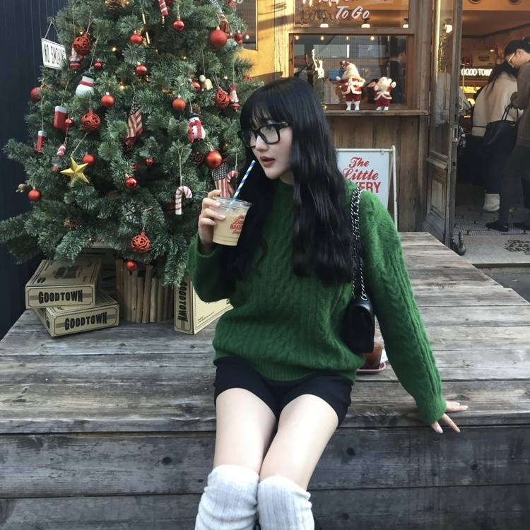 ケーブルウールワッフルニット GREEN