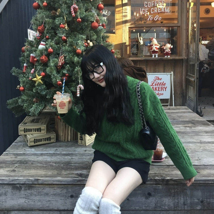 ケーブルウールワッフルニット GREEN