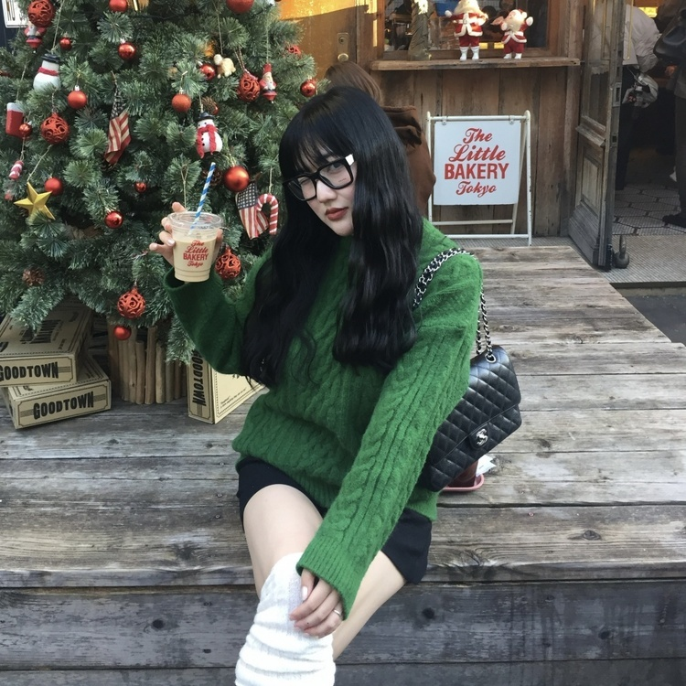 ケーブルウールワッフルニット GREEN