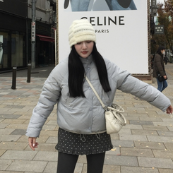 ドット柄Hラインウールミニスカート CHARCOAL