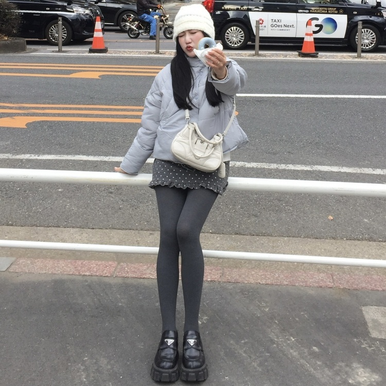 ドット柄Hラインウールミニスカート CHARCOAL