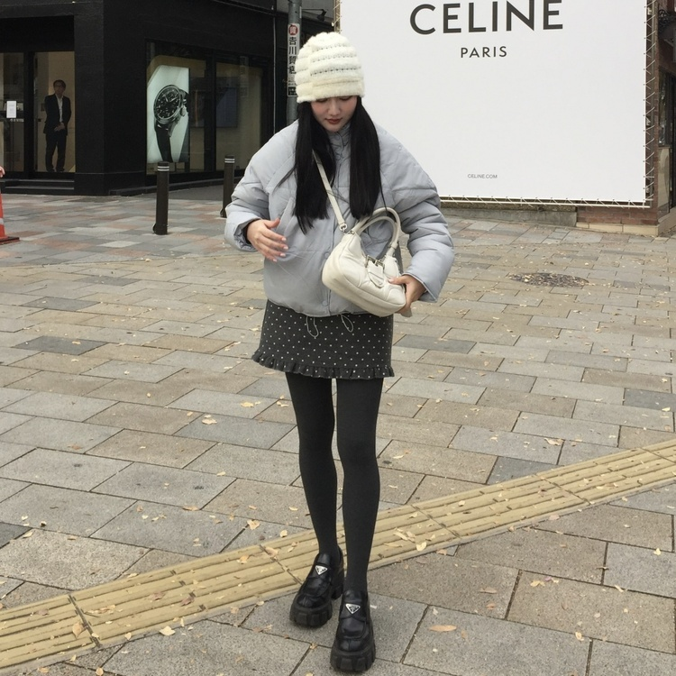 ドット柄Hラインウールミニスカート CHARCOAL